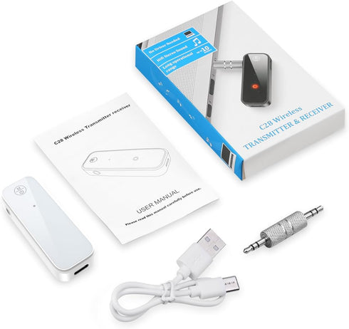 Aux Bluetooth Adapter for Car, 2 in 1 Wireless Bluetooth Transmitter Receiver, Built-in Mic Hands-Free Calls Crystal Clear Sound, for Cars Headpho...