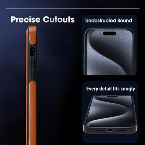 Leather Material with Metal Magnetic Folding Stand,Luxury Leather Invisible Stand Phone Case Cover for iPhone 12-15 (Brown,iPhone13 Pro)...