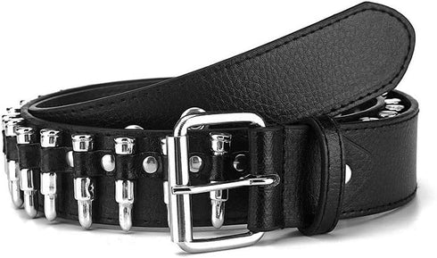 Bullet Studded Belt, Punk Rivet Belt Black Leather Rock Belt with Silver Bullet for Women Men...