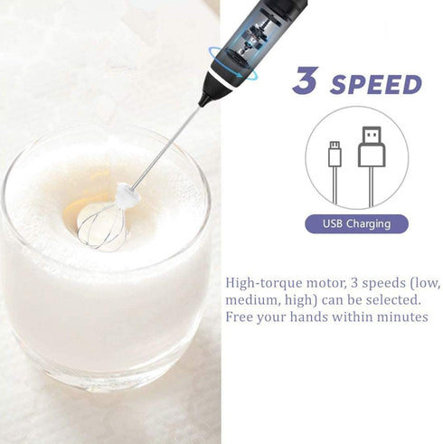 Milk Frother Handheld, Immersion Blender Cordlesss Foam Maker USB Rechargeable Small Mixer with 2 Stainless Whisks?Wisker for Stirring 3-Speed Adj...