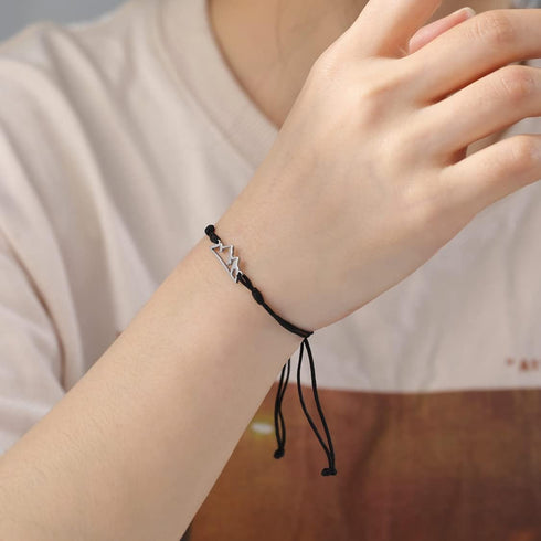 Mountain Range Double Rope Bracelet For Women Men Stainless Steel Fashion Hollow Out Style Mountain Range Double Layer Handmade Bracelet Nature Lo...