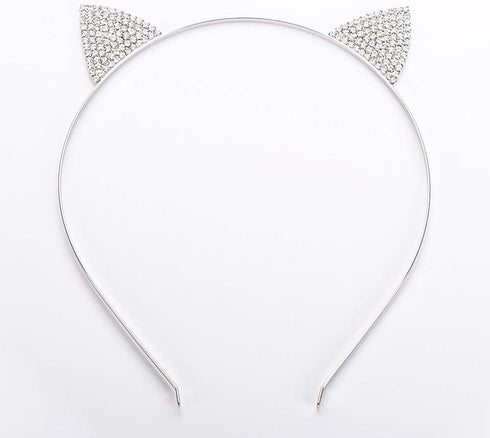 2 Pcs Cat Ears Headband Halloween Rhinestone Kitty Hair Hoops Crystal Cat Kitten Ears Headpiece Hairband Hair Bands Women Christmas Party Decorati...