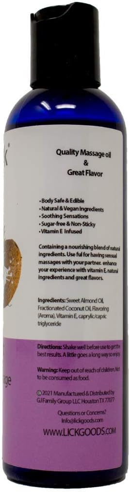 Coconut Flavored Massage Oil for Couples – Edible Massaging Lotion with Vitamin E, Sweet Almond and Coconut Oil is Non Sticky and Gentle on Skin –...
