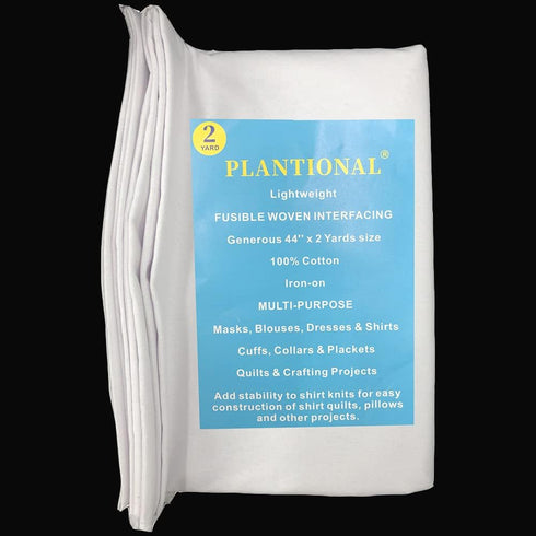 PLANTIONAL Woven Cotton Iron-On Fusible Interfacing: 44 inch X 2 Yards White Lightweight 100% Cotton Single-Sided Interfacing for t-shirt Blouses ...