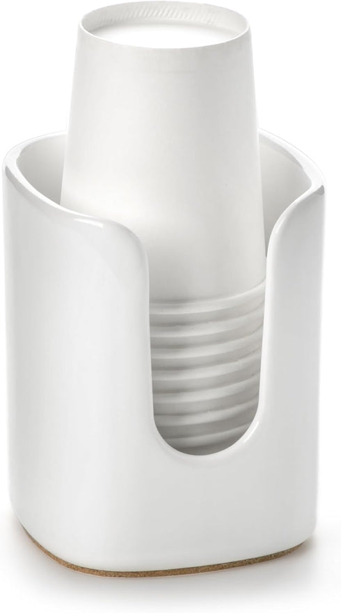 5 oz Square Ceramic Bathroom Cup Dispenser for Kids and Pregnancy - Disposable Paper Cup Holder for Mouthwash Cups on Bathroom Vanity Countertop (...