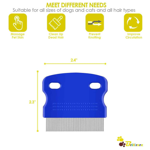 5 Pack Flea Lice Comb, Stainless Steel Dog Cat Grooming Combs with Rounded Teeth, Professional Pet Tear Stain Remover, Dematting Tool for Small, M...