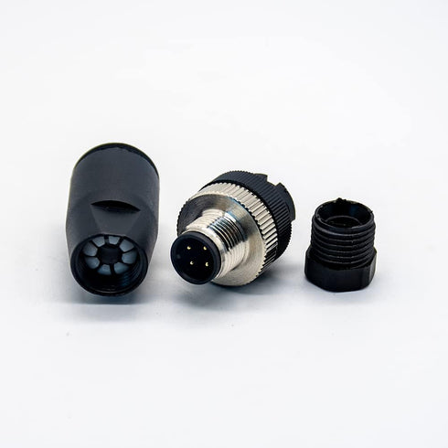 M12 Field Wireable Connector 4 Pin Straight Cable Mount Aviation Plug Waterproof IP67 Industrial Circular Sensor Connector (Male Plug, A Code)...