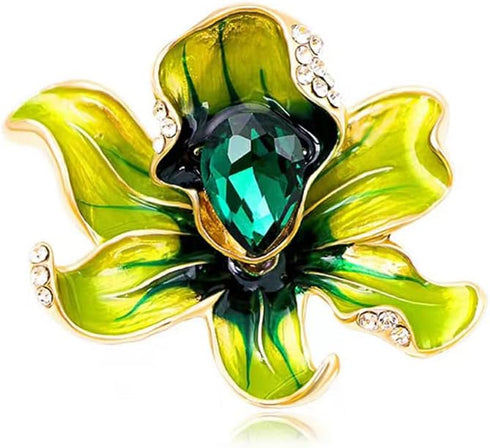 Enamel Peony Flower Brooch Pin Vintage Plant Peony Flower Suit Lapel Pin Crystal Coat Brooch Pin Jewelry for Women...