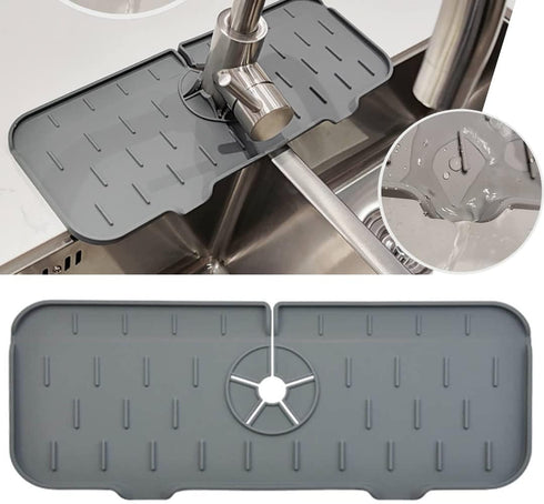 Kitchen Sink Splash Guard - Silicone Faucet Handle Drip Catcher Tray, Dish Soap Dispenser and Sponge Holder Mat Behind Faucet, Kitchen Gadgets Sin...