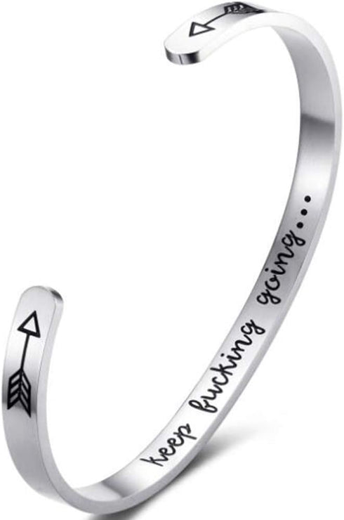 Jude Jewelers Stainless Steel Keep Going Inspirational Mantra Statment Cocktail Party Graduation Sports Bangle Bracelet...