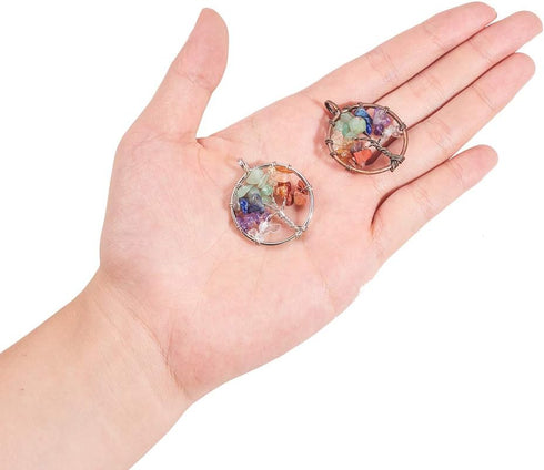 PH PandaHall 4pcs Tree of Life Pendant Charms Chakra Crystals Tree Life Charms Gemstone Chakra Crystal Stone Pendant Good Luck Yoga Charms for Chr...