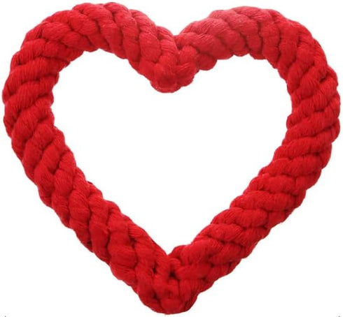 Pink Heart Love Dog Rope Chew Play Toy for Teething Bored Puppies and Dogs for Valentine's Day (Red)...