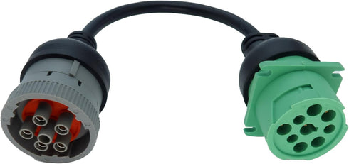 6pin J1708 to Type2 Green 9pin J1939 Adapter Cable for Trucker and car 1ft/30cm...