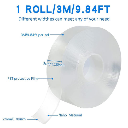 Double Sided Tape Heavy Duty, Multipurpose Removable Mounting Tape Adhesive, Reusable Strong Stick Wall Tape Strip Clear Adhesive for Poster Carpe...