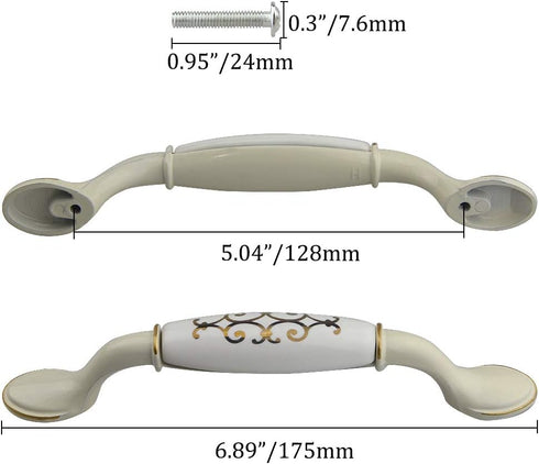 WMYCONGCONG 4 PCS Cabinet Handle Pull 5" Ceramic Drawer Pulls European Style Handles for Kitchen Bathroom Cabinets Cupboard Dresser...