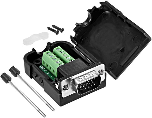 uxcell D-sub DB15 Breakout Board Connector with Case 15 Pin 3 Row Male Port Solderless Terminal Block Adapter with Thumb Screws...