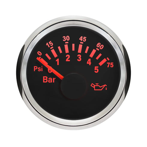 ELING Warranted 2" Auto Gauge Oil Pressure 0-5 Bar 0-75 PSI with Backlight for Car Truck Diesel Engine 12V 24Volt...
