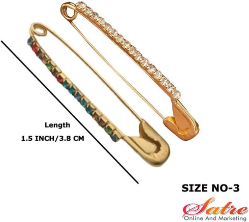 Golden Color and Multicolored Stones Safety pin Set of 24...
