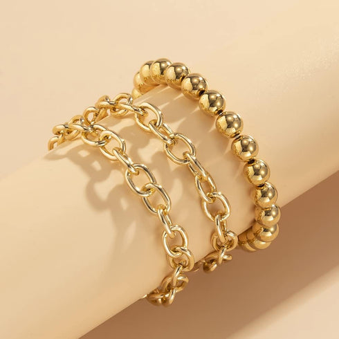 Dainty Layered Chain Anklets Gold Beaded Anklets Boho Beach Anklet Foot Accessories for Women and Girls?3PCS?...