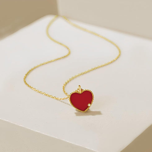 18K Gold Plated Red Heart Necklace Rhinestone Tiny Diamond Pendant Choker Necklaces Small Love Chain Necklace for Women Agate Tone Chain...