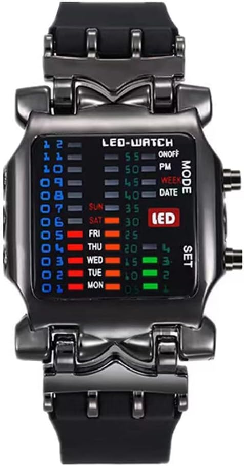 MINILUJIA Men Cool Digital Watch Binary Time LED Display Waterproof with Rubber Band Unique Creative Fashion Sport Wristwatches One PCS...
