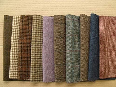 British Tweed 100% Wool Remnants Offcuts Squares Crafts 10 Pieces 9x9 inch, Made in Great Britain…...