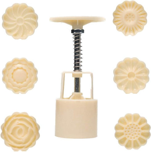 Cookie Press Mid-Autumn Festival Hand-Pressure Moon Cake Mould with 6 Pcs Mode Pattern for 1 Sets - 50g Cookie Stamp Mooncake Mold Set - Cookie St...