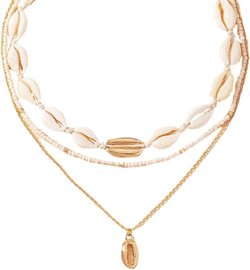 Cowrie Shell Necklace for Women Natural Sea Shell Beads Choker Necklace Gold Shell Charm Necklace Adjustable Layered Seashell Beach Necklace Summe...