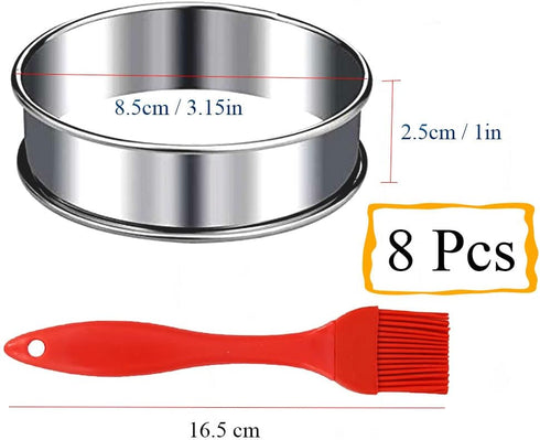 8 Pieces English Muffin Rings Crumpet Rings 3.15 Inch Stainless Steel Double Rolled Tart Ring Nonstick Metal Round Ring Mold for Kitchen Cooking B...