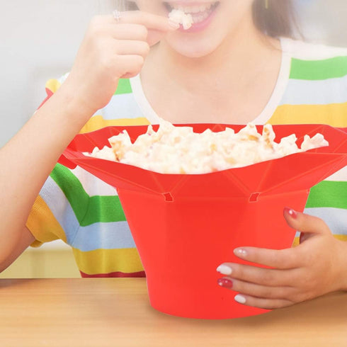 Popcorn Bowl, Popcorn Popper Red Folding Microwave Oven Popcorn Bowl DIY Silicone Popcorn Maker Machine Home Kitchen Tool for Making Popcorn...