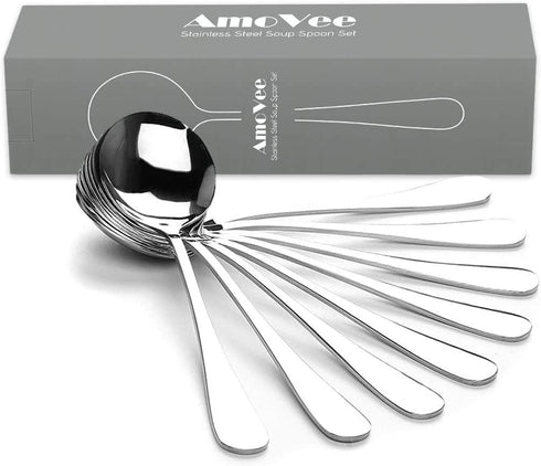 Soup Spoons, AmoVee Wholesale Stainless Steel Alpha Round Spoons, Set of 16...