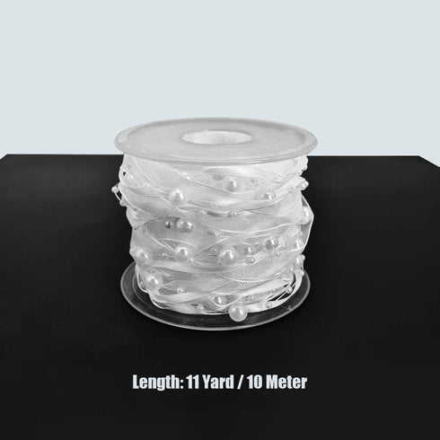 10M Artificial Bead Pearl Ribbon Chiffon Ribbon and Organza Lace Ribbon Trims for Wedding Flower Christmas Tree Decoration Sewing Craft Packaging ...