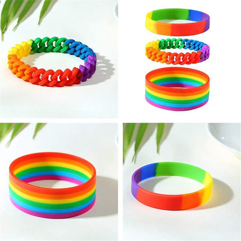 Fuqimanman2020 3pcs Silicone Rubber Rainbow Gay Lesbian Pride Wristband Bracelets Set Link Chain Sports Wristlet Party Parade Unix Friendship BFF ...