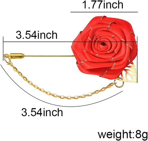 Rose Brooch Pin Cloth Rose Flower with Gold Leaf Brooch Suit Lapel Pins for Men Tassel Chain Brooch Rose Flower Pin Brooches for Men Suits Bridegr...