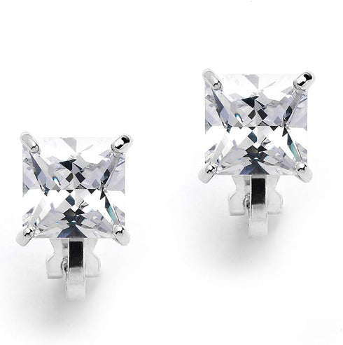 Mariell 2 Carat Princess-Cut Cubic Zirconia Clip On Earrings - Genuine Platinum Plated Clip-on Studs...
