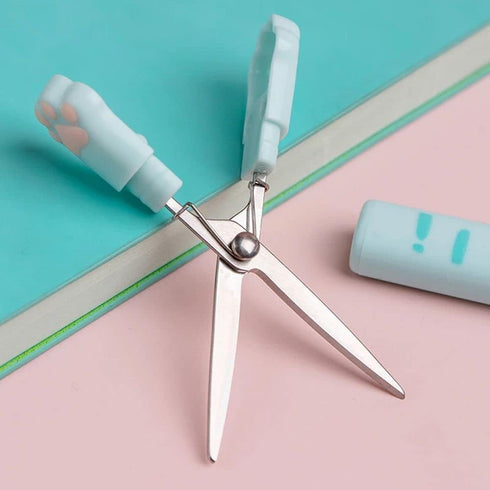 Pink Cat Paw Scissors, Folding Pocket Scissors Multifunctional Craft Scissors, Kawaii Hand Cutters Mini Art Scissors School Stationery Cutting Too...