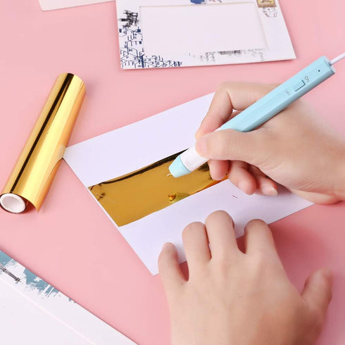 Hot Foil Roll & Hot Heated Foil Pens Set,Foil Quill Starter USB Heat Foil Pen for Scrapbooking Tool Kits Gold Hot Foil Roll for Card Making Craft ...