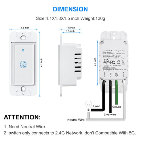 Smart Wifi Switch, Wireless Smartphone Remote Control Wall Light Switch, Compatible with Alexa Google Home IFTTT Android IOS from Anywhere Timing ...