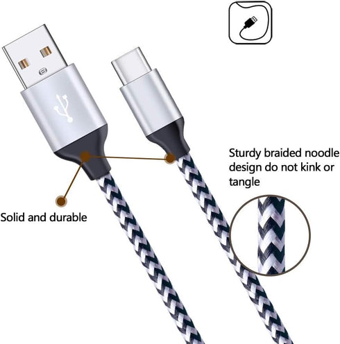 USB Wall Charger Block 2.1A Dual Port Samsung Charger Plug with 2Pack 6ft Nylon Braided Type C Cable for Samsung Galaxy S24 S23 FE S22 S21 S20 S10...