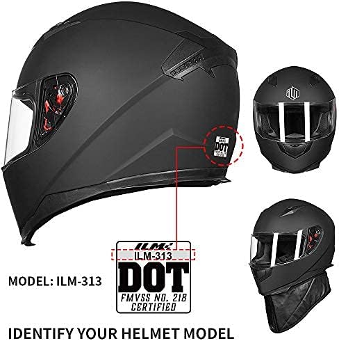 ILM Black Visor for Full Face Motorcycle Street Bike Helmet DOT (Visor, Black)...