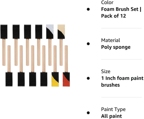 Mister Rui-Poly Foam Paint Brushes, 12 Pack, 1 Inch Sponge Brushes for Painting, Paint Sponges Set, Light and Durable, Ideal for Painting and Clea...