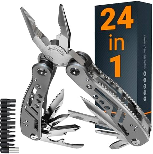 Multitool 24-in-1 with Mini Tools Knife Pliers and 11 Bits - Multi Tool All in One Multi Function Gear for Men Best Multi-tool Kit for Work EDC Ca...