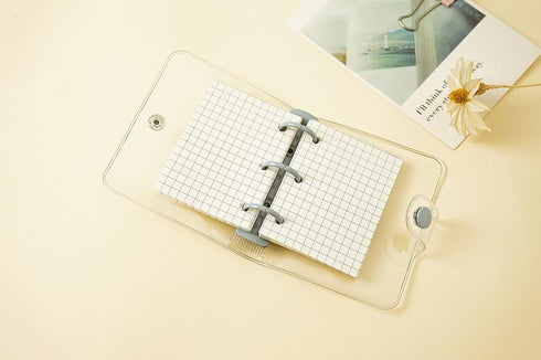 2 Sets Mini 3 Ring Binder Transparent Covers with Mini Binder Inner Paper Pockets Clear Soft PVC Notebook Closure Loose Leaf Folder Round Ring Bin...