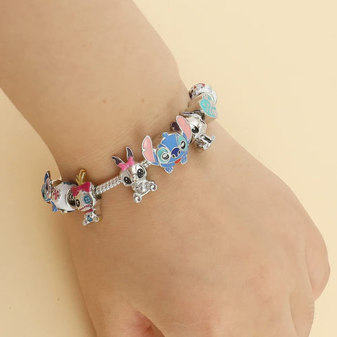 Stitch Makeup Brushes Bracelet Set - Ohana Interstellar Baby Stitch Makeup Brush and 8.26in Pandora Stitch Bracelet Gifts for Girls Women Birthday...