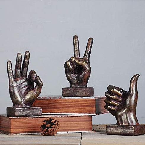 Nice purchase Hand Finger Gesture Desk Statues Fingers Sculpture Creative Home Living Room Cabinet Shelf Decoration (Victory Gesture in Silver)...