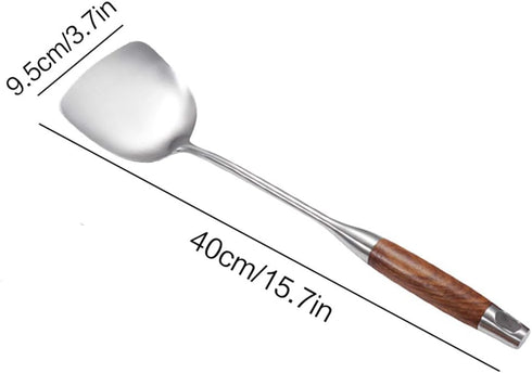 AOOSY Wok Spatula, 15.7 Inches 18/10 Stainless Steel Wok Utensil Metal Wok Spatula with Wooden Handle for Kitchen Use Cooking Utensil...