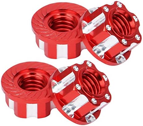 VGEBY 4pcs RC Hex Nuts, M4 Carving Hexagonal Nuts Aluminum Alloy RC Wheel Nuts Fit for D3 D4 1/10 RC Car(Red) Rc Hex Nut for Traxxas 1/10 17Mm Hex...
