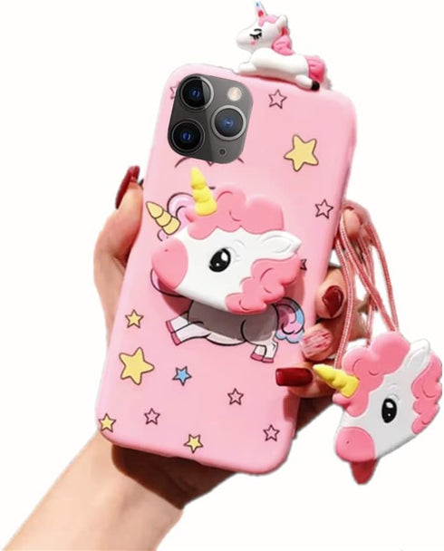 Unicorn Case for iPhone 11 Pro 5.8”, 3D Cartoon Design Cute Elastic Kickstand Protective Case, iPhone 11 Pro Case with String Rope, Kawaii Fashion...