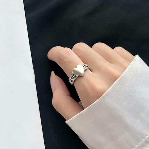 Vintage Layered Loving Heart Statement Ring for Women Girls Silvery Expandable Adjustable Open Wrap Twisted Finger Rings Comfort Fit Retro Promise...