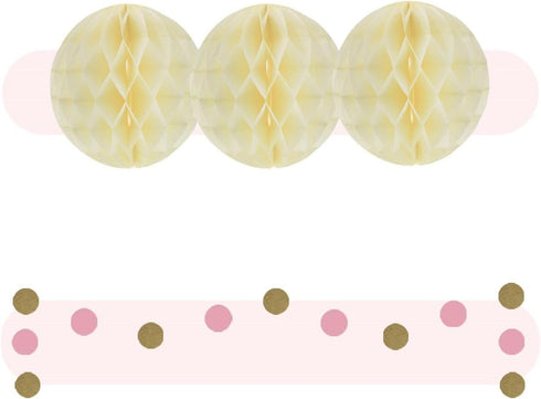 EpiqueOne 22-Piece Tissue Paper Pom Poms Party Set - Pink, Gold & Ivory | Includes 12 Pom Poms, 6 Paper Lanterns, 3 Honeycomb Balls & 1 6.5 ft. Ga...